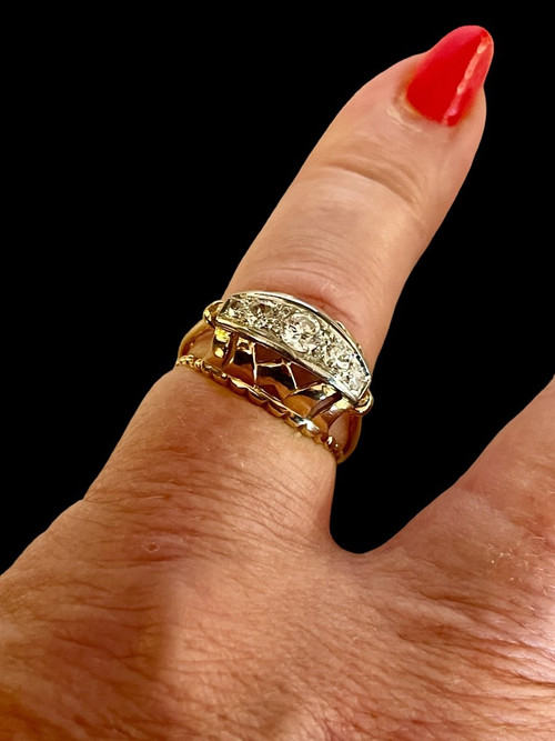 Bague "pont" En Or Et Diamants