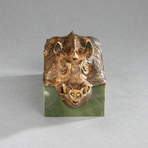 Small Box in Green Agate and Gilded Bronze, 19th Century