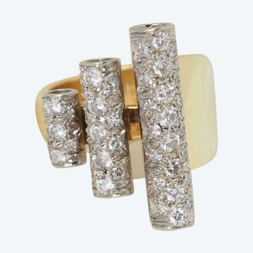 Bague tank en or bicolore et diamants 