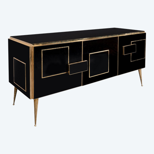 Credenza in vetro di Murano nero, XX secolo