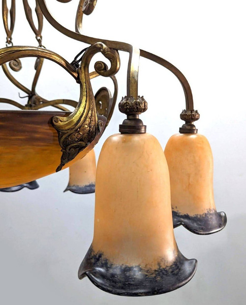 Großer Kronleuchter Aus Bronze Und Glaspaste Von Muller Frères