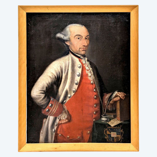 Ritratto d'uomo con stemma Scuola francese o spagnola del XVIII secolo
