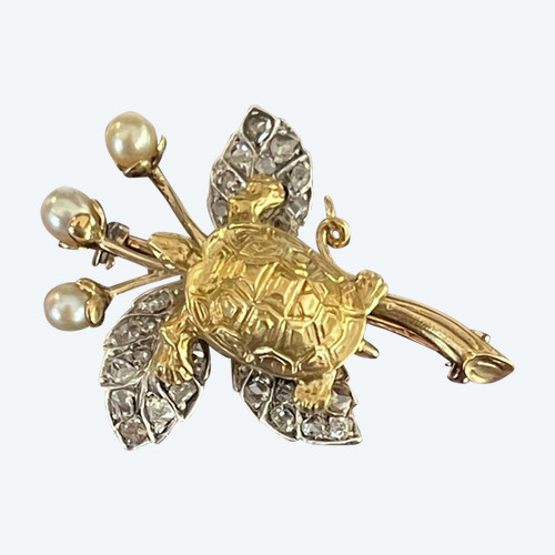 Gold, Silver and Diamond "Turtle" Brooch