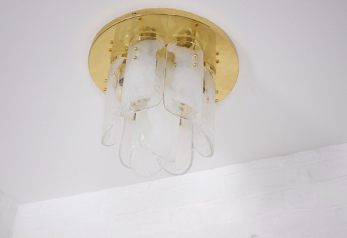 Ceiling Lamp In Brass And Murano Glass 1970’s