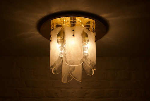 Ceiling Lamp In Brass And Murano Glass 1970’s