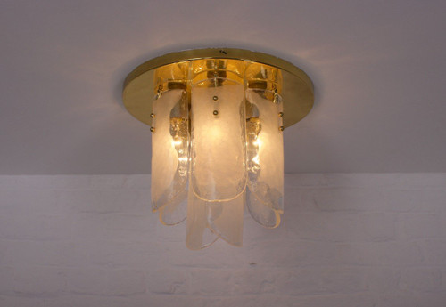 Ceiling Lamp In Brass And Murano Glass 1970’s