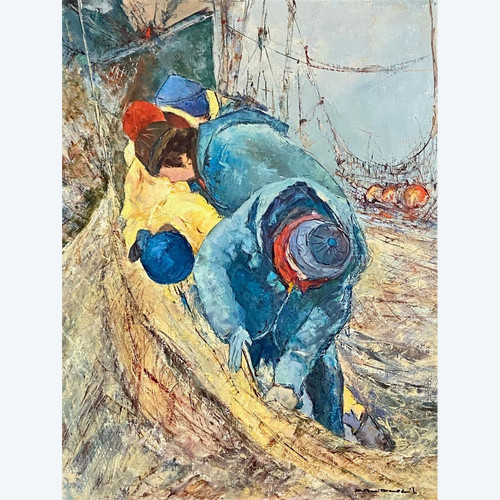 Charles Belbéoc'h (1926-2006), Painting "Le Ramandage" 1980s.