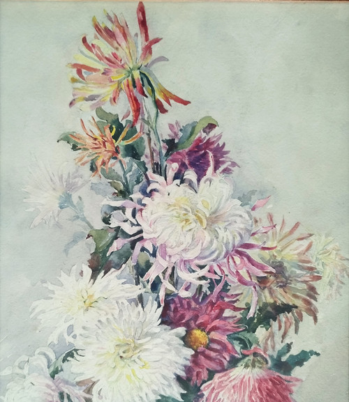 Fleurs Aquarelle Par Eugène Jules Eudes 