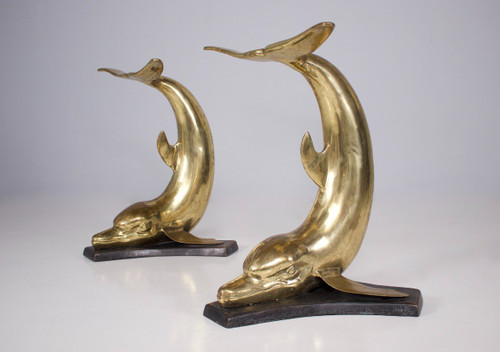Piedini Consolle Con Delfini In Ottone Massiccio.