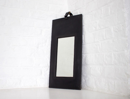 Jacques Adnet Style Leather Mirror.
