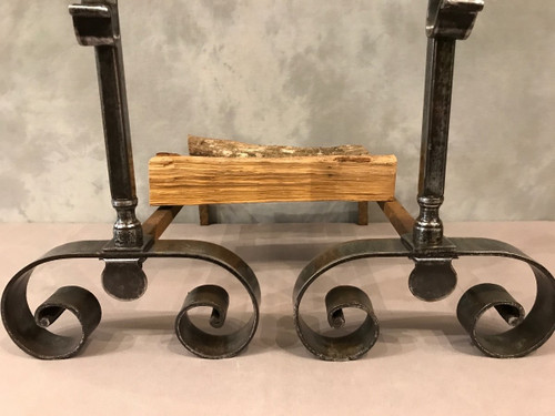 Pair of 19th century polished iron andirons