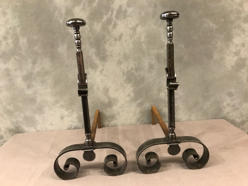 Pair of 19th century polished iron andirons