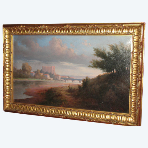Henri Gonnard vue du pont d'Avignon oil on canvas framed 19th century