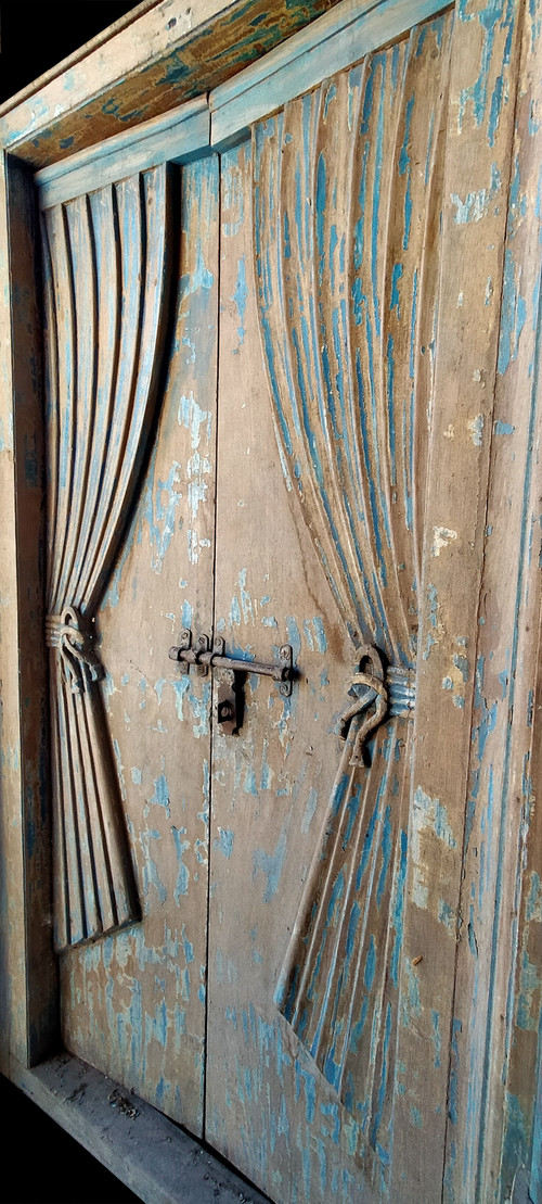 Exceptionnelle Porte Ancienne Drapée Superbe Patine En Très Bon état Boiserie Onirique
