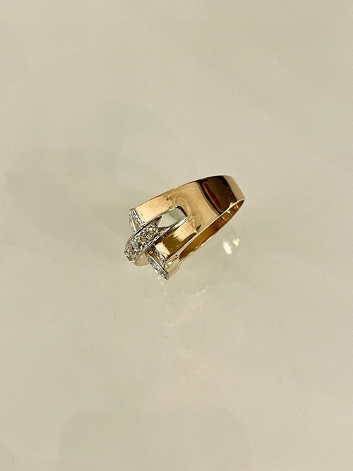 Anello Tank in oro, platino e diamanti