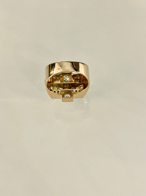 Anello Tank in oro, platino e diamanti