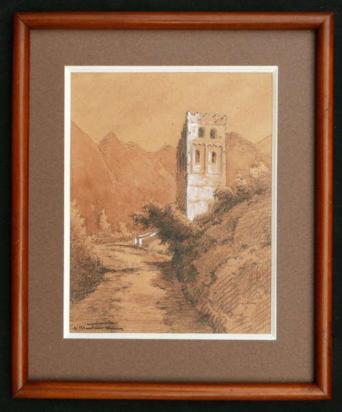Henri Jacques Hippolyte PÉRIER d'HAUTERIVE, Vue du clocher de l'Abbaye Saint-Martin-du-Canigou dans les Pyrénées