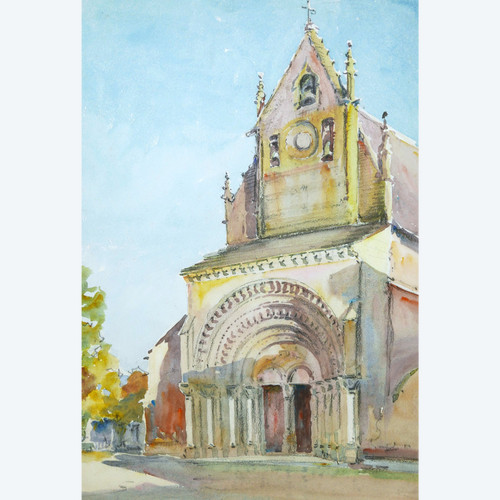 Henri Jacques Hippolyte PÉRIER d'HAUTERIVE, Die Fassade der Kirche Sainte-Foy in Morlaàs in der Region Béarn