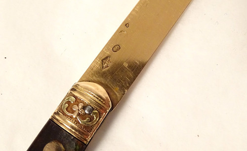 Couteau de Voyage Pliant écaille Or Massif Acier Seignot XVIIIè XIXème