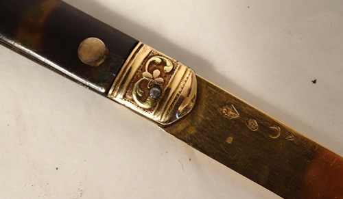Couteau de Voyage Pliant écaille Or Massif Acier Seignot XVIIIè XIXème