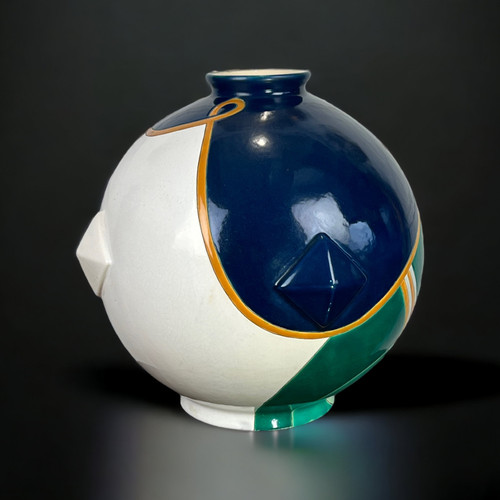 LARGE LONGWY EARTHENWARE GLOBULAR VASE "TRIANON MODEL" ART DECO STYLE