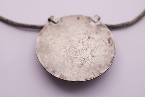 Tibetan Amulet Pendant Silver Coral Turquoise