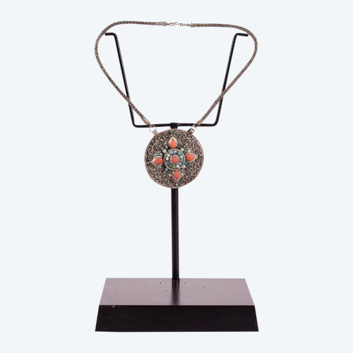 Tibetan Amulet Pendant Silver Coral Turquoise
