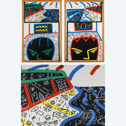 VERY LARGE-FORMAT DIPTYCH BY FRANÇOIS BOISROND, "RÊVE DE PLAGE"(1986)