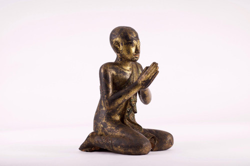 Moine Bouddhiste En Bois Doré Birmanie Mandalay