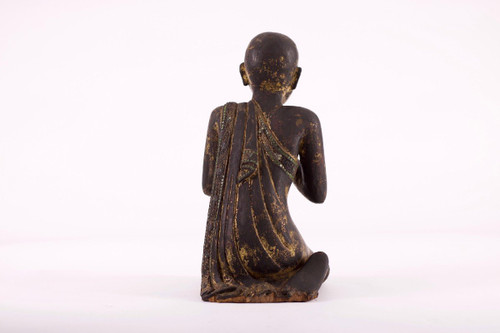 Moine Bouddhiste En Bois Doré Birmanie Mandalay