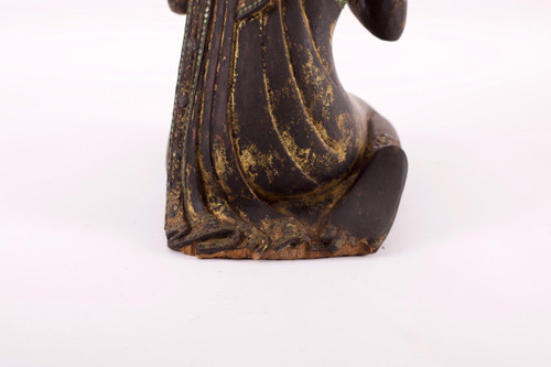 Moine Bouddhiste En Bois Doré Birmanie Mandalay