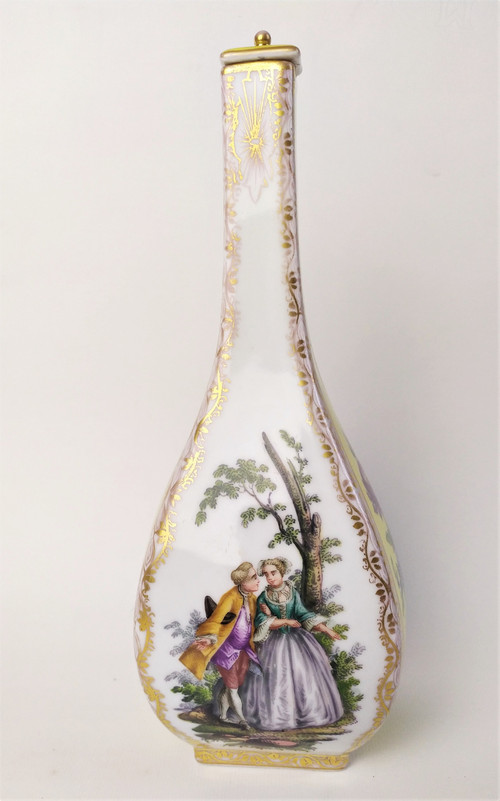 Painted Porcelain at Dresden Manufactory Decorative Bottle 19th Century