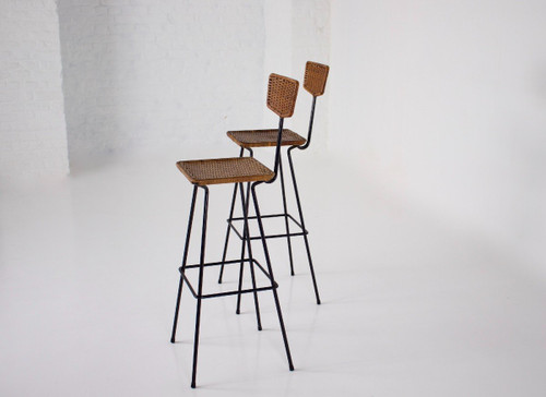 Coppia di sgabelli in rattan modernisti Erwin Behr