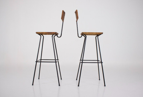 Coppia di sgabelli in rattan modernisti Erwin Behr