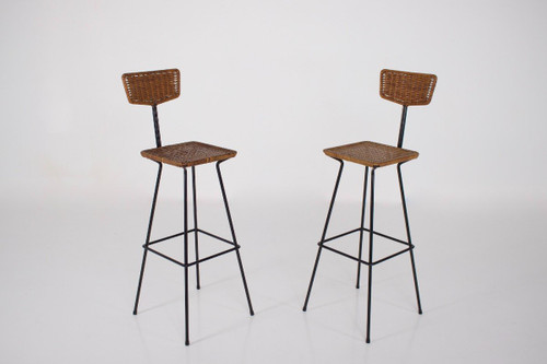 Coppia di sgabelli in rattan modernisti Erwin Behr