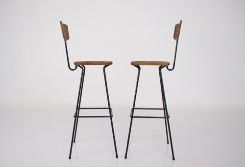Coppia di sgabelli in rattan modernisti Erwin Behr