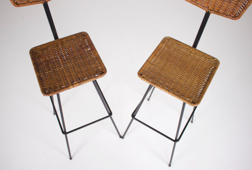 Coppia di sgabelli in rattan modernisti Erwin Behr