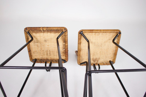 Coppia di sgabelli in rattan modernisti Erwin Behr