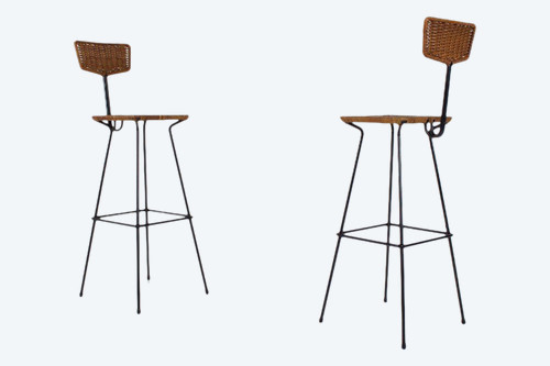 Coppia di sgabelli in rattan modernisti Erwin Behr
