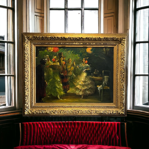 PEINTURE/ HUILE SUR TOILE " DANSEUSES DE FLAMENCO " DE ALBERT EMILE DELLUC "