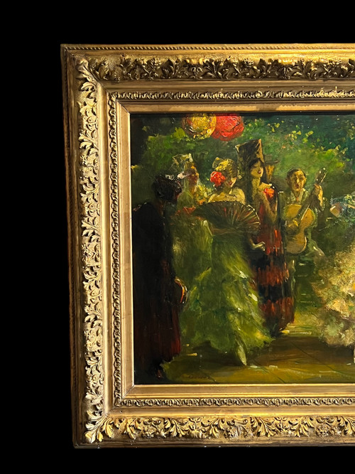 PEINTURE/ HUILE SUR TOILE " DANSEUSES DE FLAMENCO " DE ALBERT EMILE DELLUC "