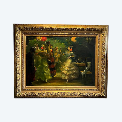PEINTURE/ HUILE SUR TOILE " DANSEUSES DE FLAMENCO " DE ALBERT EMILE DELLUC "