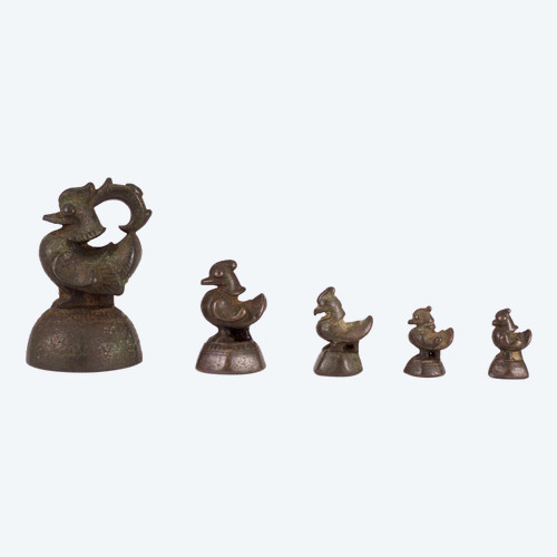 5 Poids à Opium En Bronze Oiseau Hintha Birmanie Myanmar.
