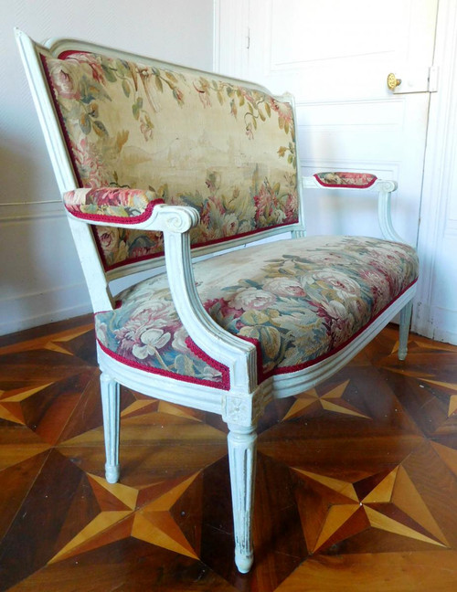 Divano 2 Posti In Arazzo Aubusson, Epoca Luigi XVI