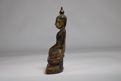 Bouddha Birman En Bois Doré