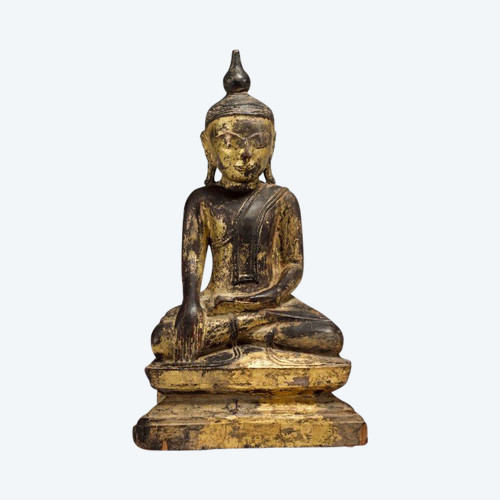 Bouddha Birman En Bois Doré