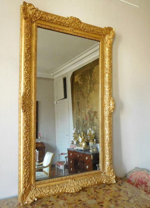 Specchio in legno dorato in stile Luigi XIV Regency tra due o caminetto - Vetro al mercurio 160 x 96 cm