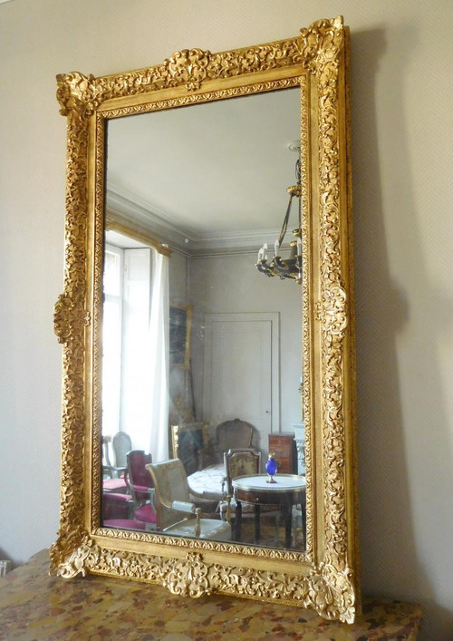 Specchio in legno dorato in stile Luigi XIV Regency tra due o caminetto - Vetro al mercurio 160 x 96 cm