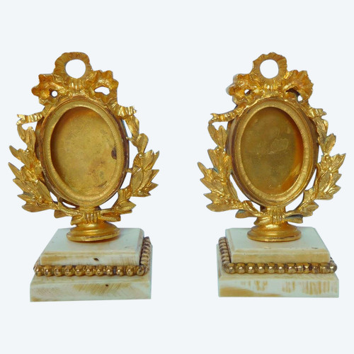 Pair Of Miniature Or Photo Frames In Gilt Bronze And Ivory Louis XVI Style