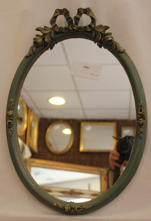 Petit Miroir Ovale Style Louis XVI, Patine 33 X 47 Cm
